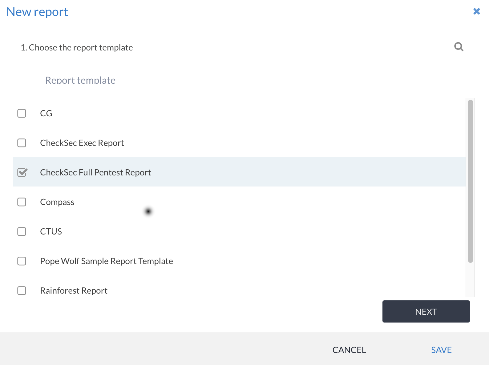 Add Report Wizard showing template selection screen