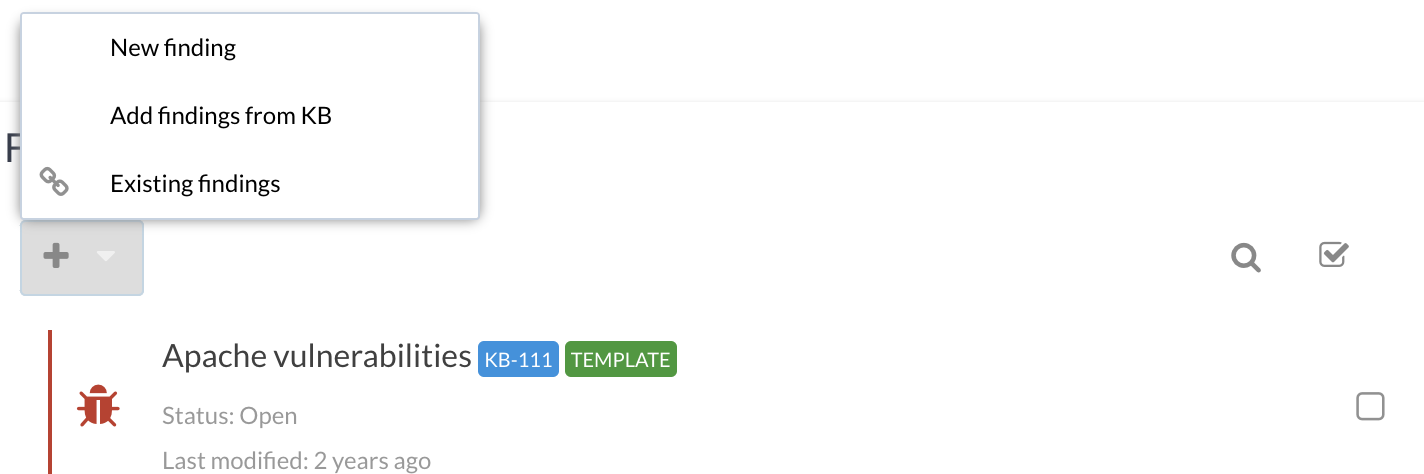 Interface for linking methodology items to findings, showing options to link existing or create new findings