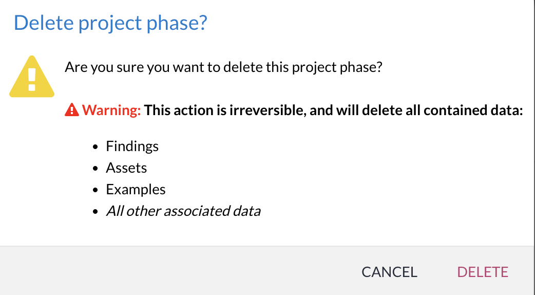 Phase deletion confirmation dialog