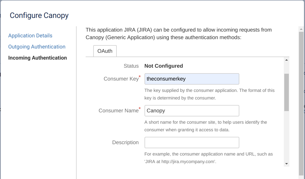 Interface for editing application link settings in Jira
