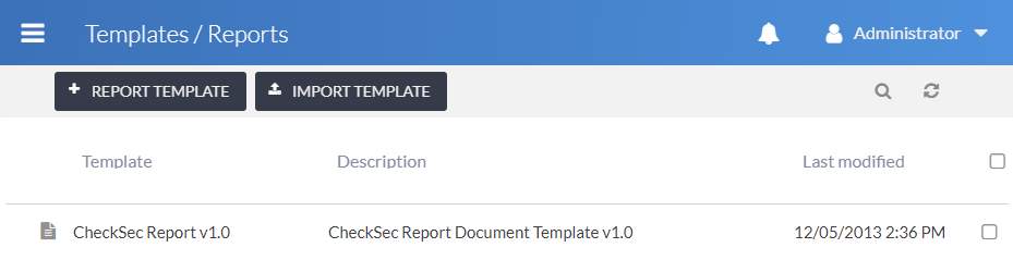 List of report templates available in the system