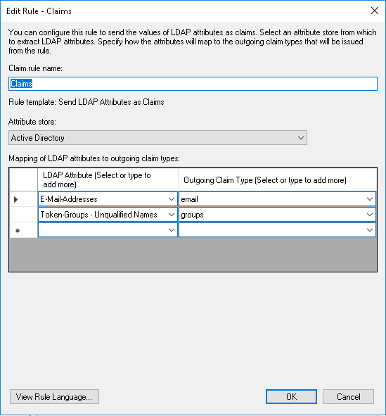 ADFS Issuance Transform Rules configuration for LDAP attributes as claims