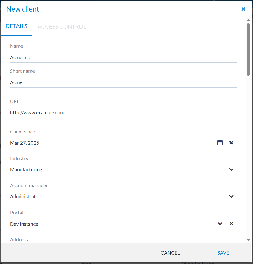 Add client wizard form