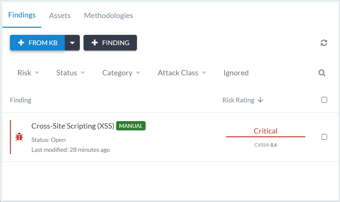 Container for adding findings from knowledge base