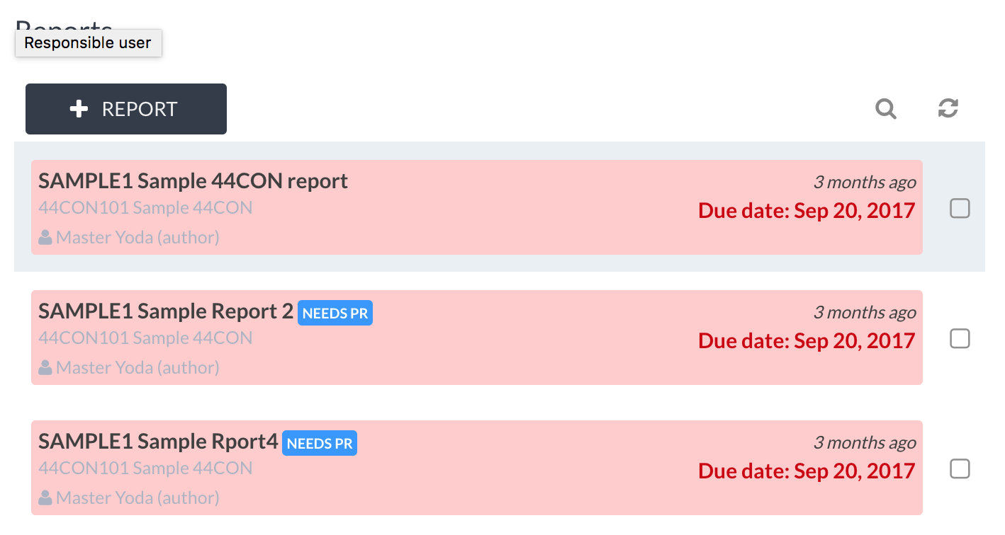 Interface for adding reports to a project