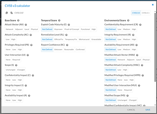 CVSS v3 calculator interface