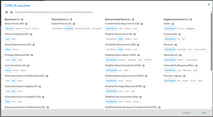 CVSS v4 calculator interface
