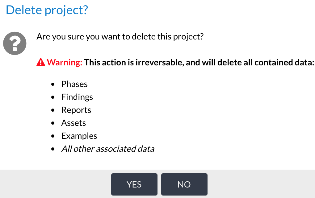 Confirmation dialog for deleting a project