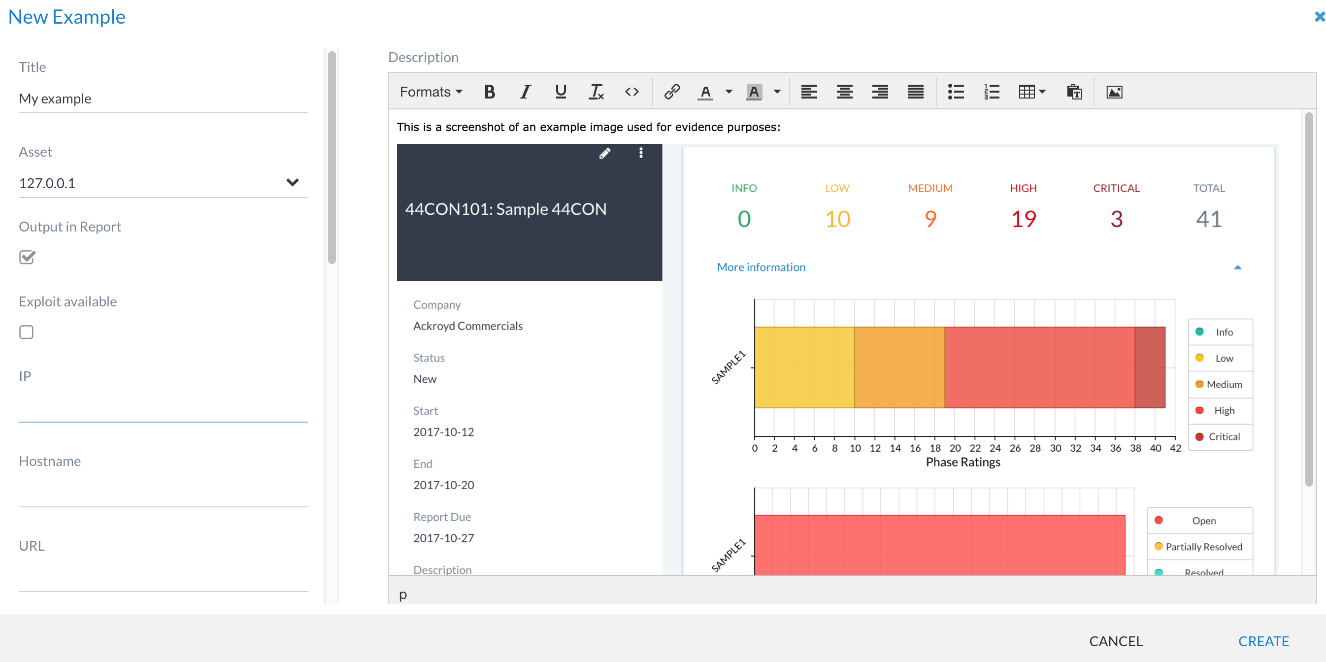 Second screen of the example management interface