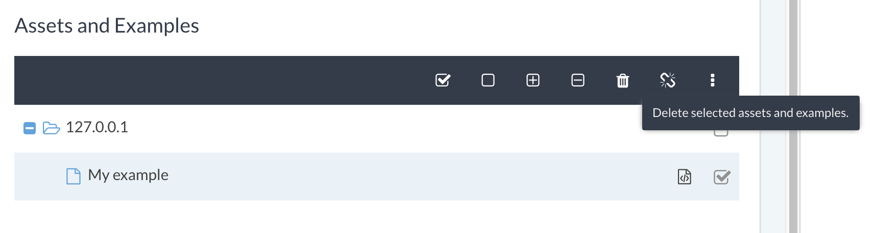 Third screen of the example management interface