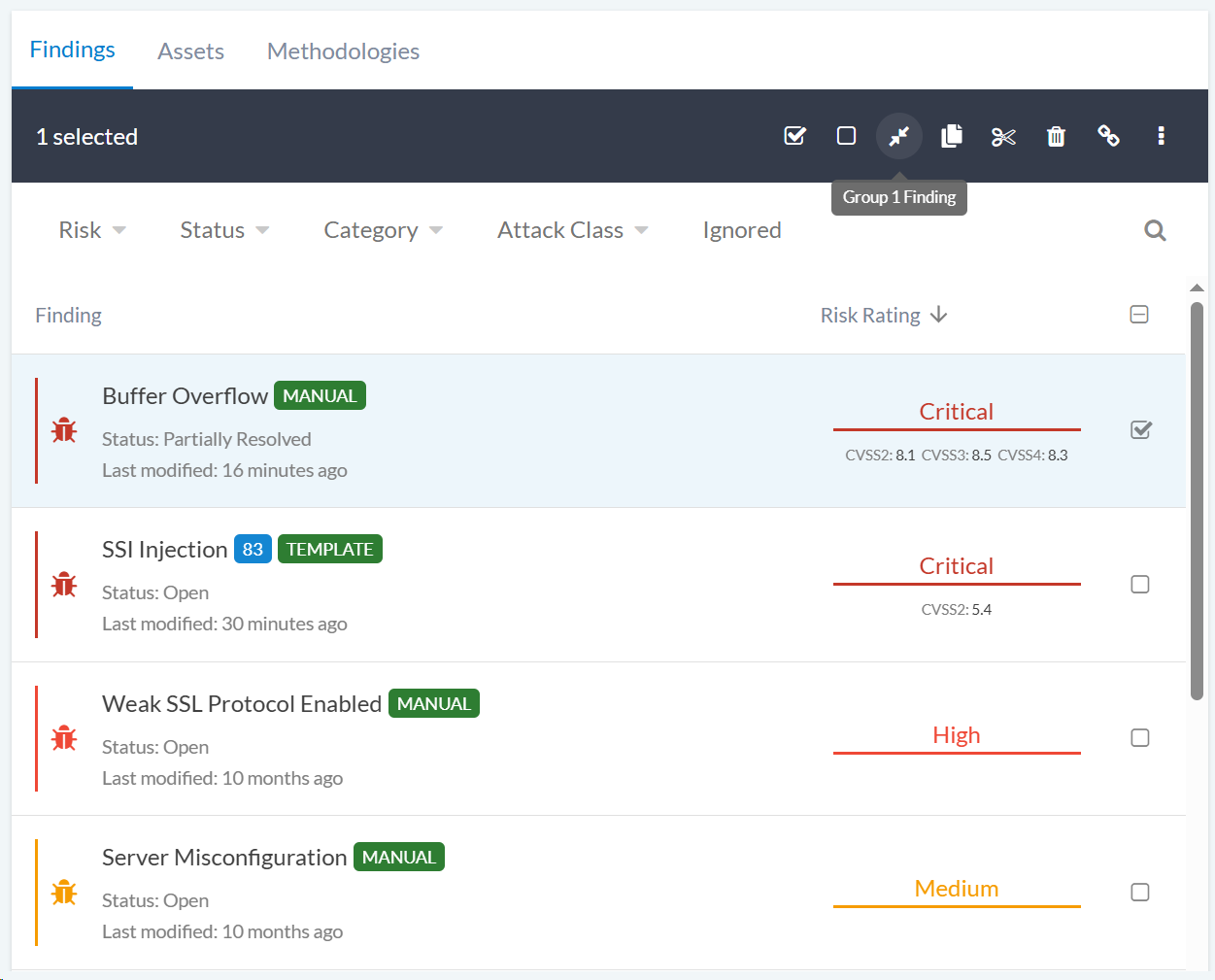 Finding group selection interface