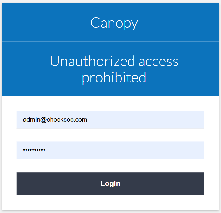 Login panel interface