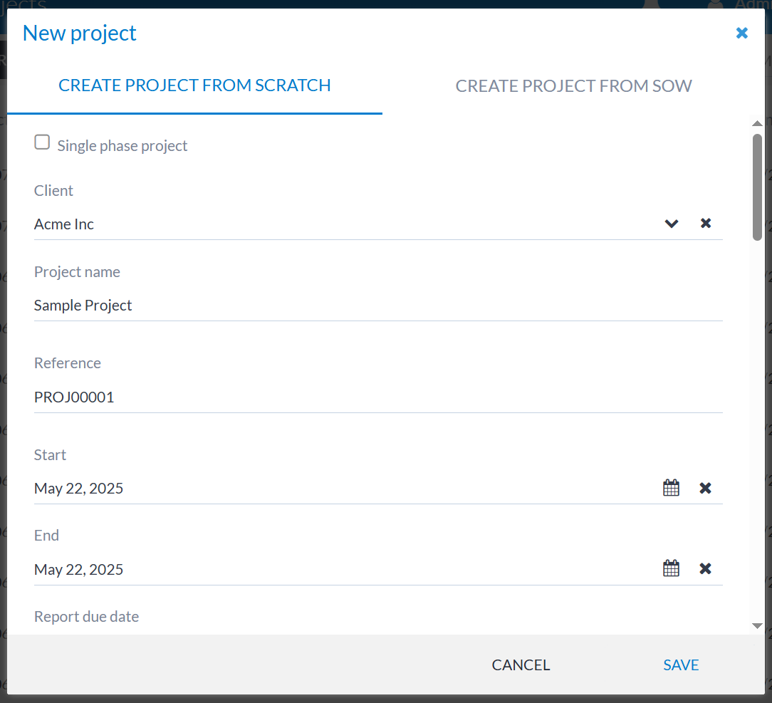 New project creation wizard