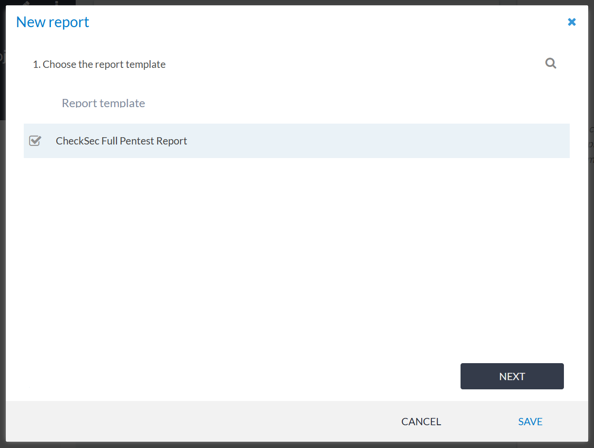 Step 1 of report wizard - template selection