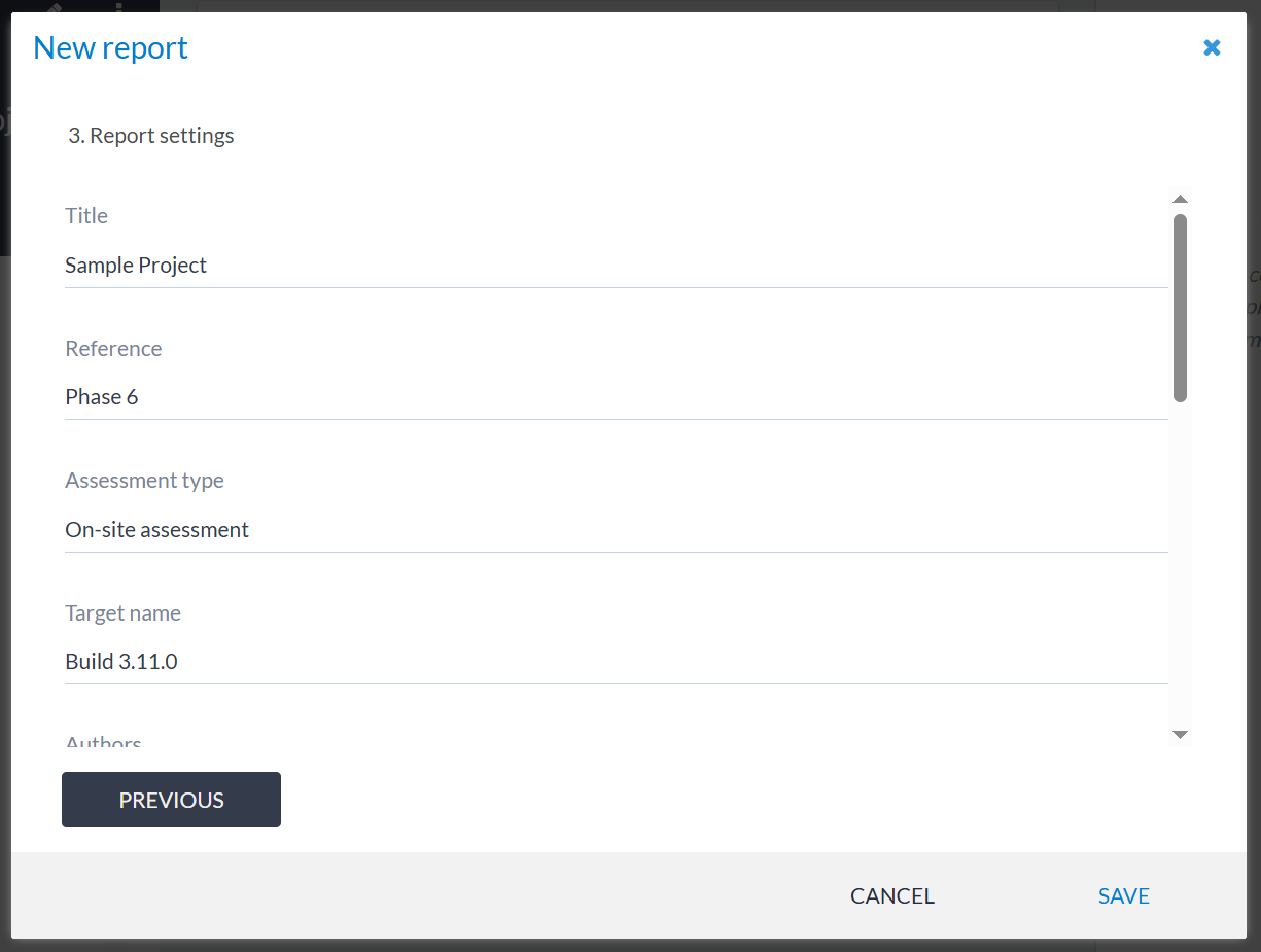 Step 3 of report wizard - report details