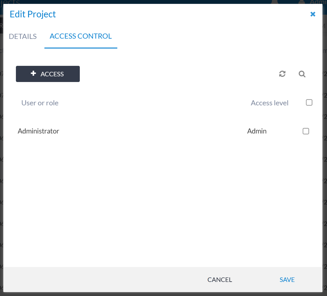 Project user access management panel