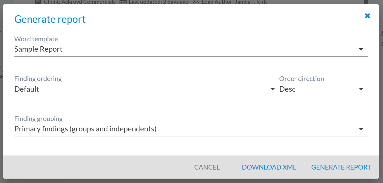 Form for generating a new report