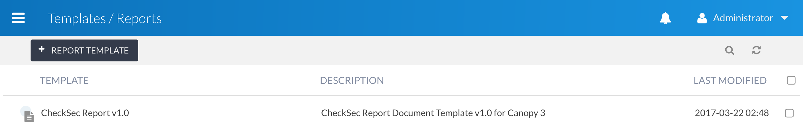 List of available report templates
