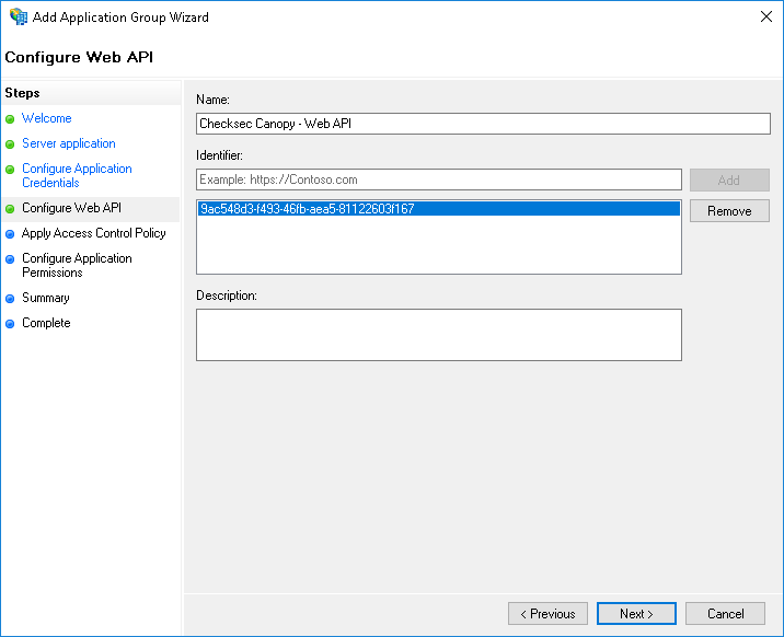 ADFS Web API identifier configuration